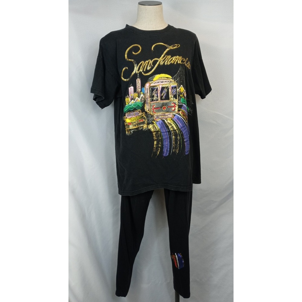Vintage 80s San Francisco Outfit Set One Size Puffy Paint Glitter USA Made Tee - Picture 1 of 12